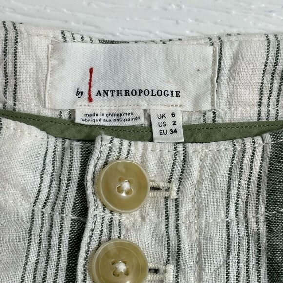 Anthropologie Beachgoer Linen Cotton Shorts in Green White Stripes Size 2 - Picture 5 of 8